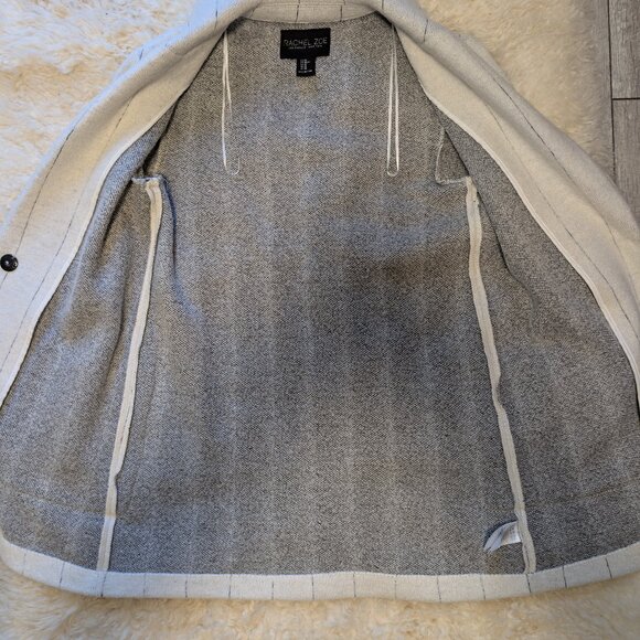 Rachel Zoe Oversized Ivory Pinstripe Wool-Blend Blazer Coat - XS, Open Front - Picture 9 of 12